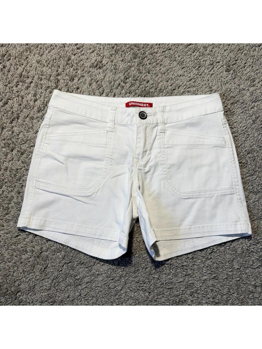 Vintage Unionbay Y2K Cargo Shorts Sz 7 White Cotton Stretch Summer Coastal
